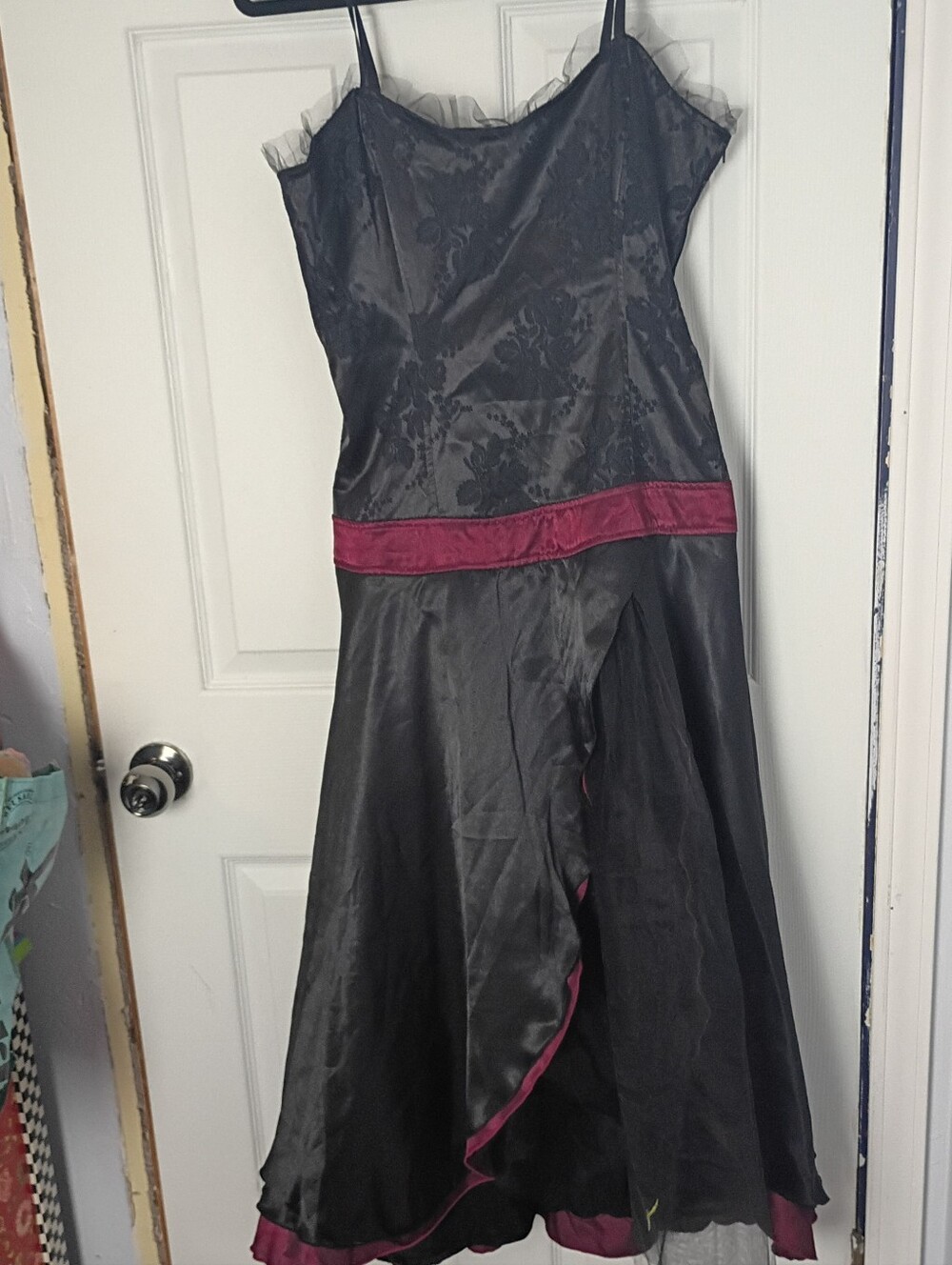 Vintage Lip Service Helena Gothic Goth Black and Burgundy Dress L - Picture 2 of 15